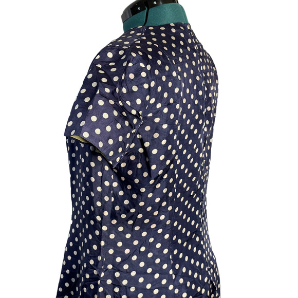 Vintage 1960s Navy Blue Polka Dot Sheath Dress with Metal Zipper – Size 20 - Picture 8 of 16